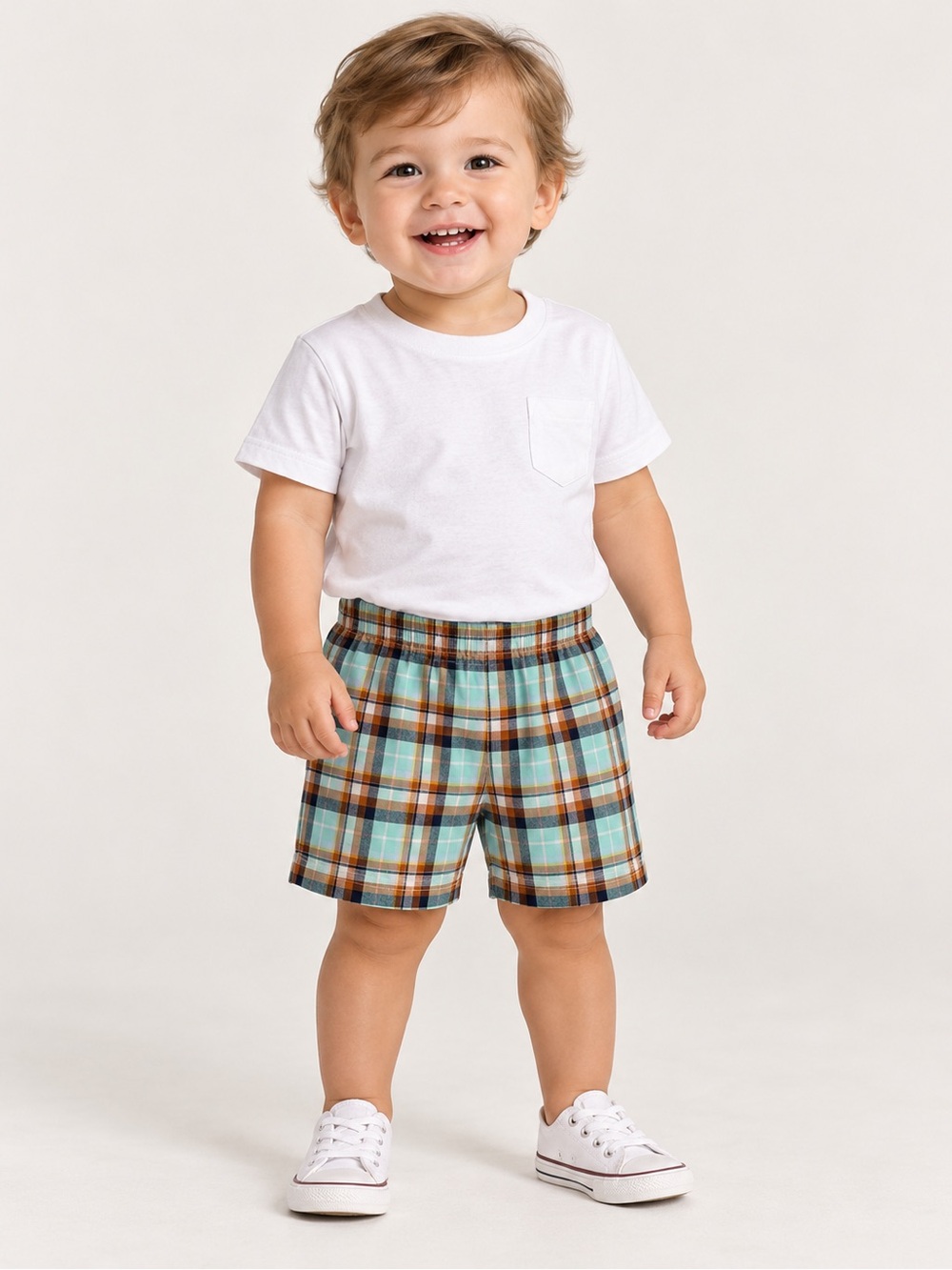 Carter’s Baby Boys Plaid Pull-On Shorts 18M – Aqua Brown Navy